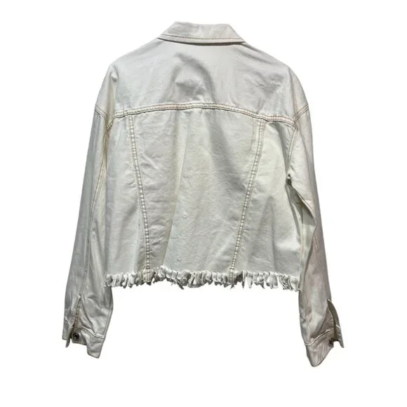ANTHROPOLOGIE Hem & thread white jean jacket Frayed Hem 100% Cotton Size Large - Picture 2 of 10